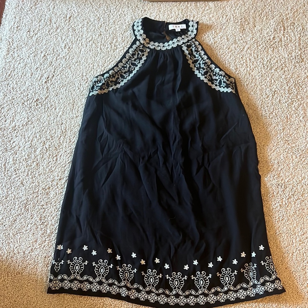 Anthropologie THML Halter Neck Embroidered Dress in Black‎ White Size Small
